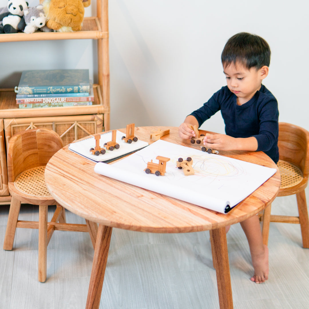 Quinn's Junior Round Activity Wood Table and Wood Chairs Set | Shop Rattan Furniture Online On Kathy's Cove