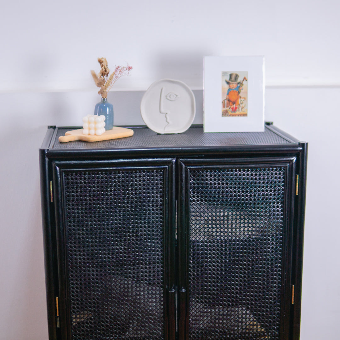 Load image into Gallery viewer, Agatha&amp;#39;s Two Door Storage Cabinet (Black)  | Buy Rattan Furniture Online | Kathy&amp;#39;s Cove
