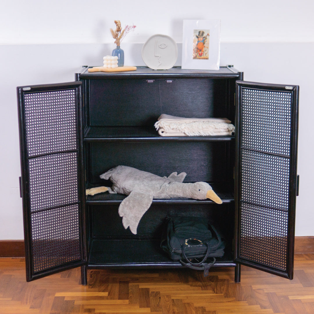 Load image into Gallery viewer, Agatha&amp;#39;s Two Door Storage Cabinet (Black)  | Buy Rattan Furniture Online | Kathy&amp;#39;s Cove
