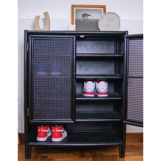 April's Two Door Shoes Cabinet (Black) | Buy Rattan Online | Kathy's Cove