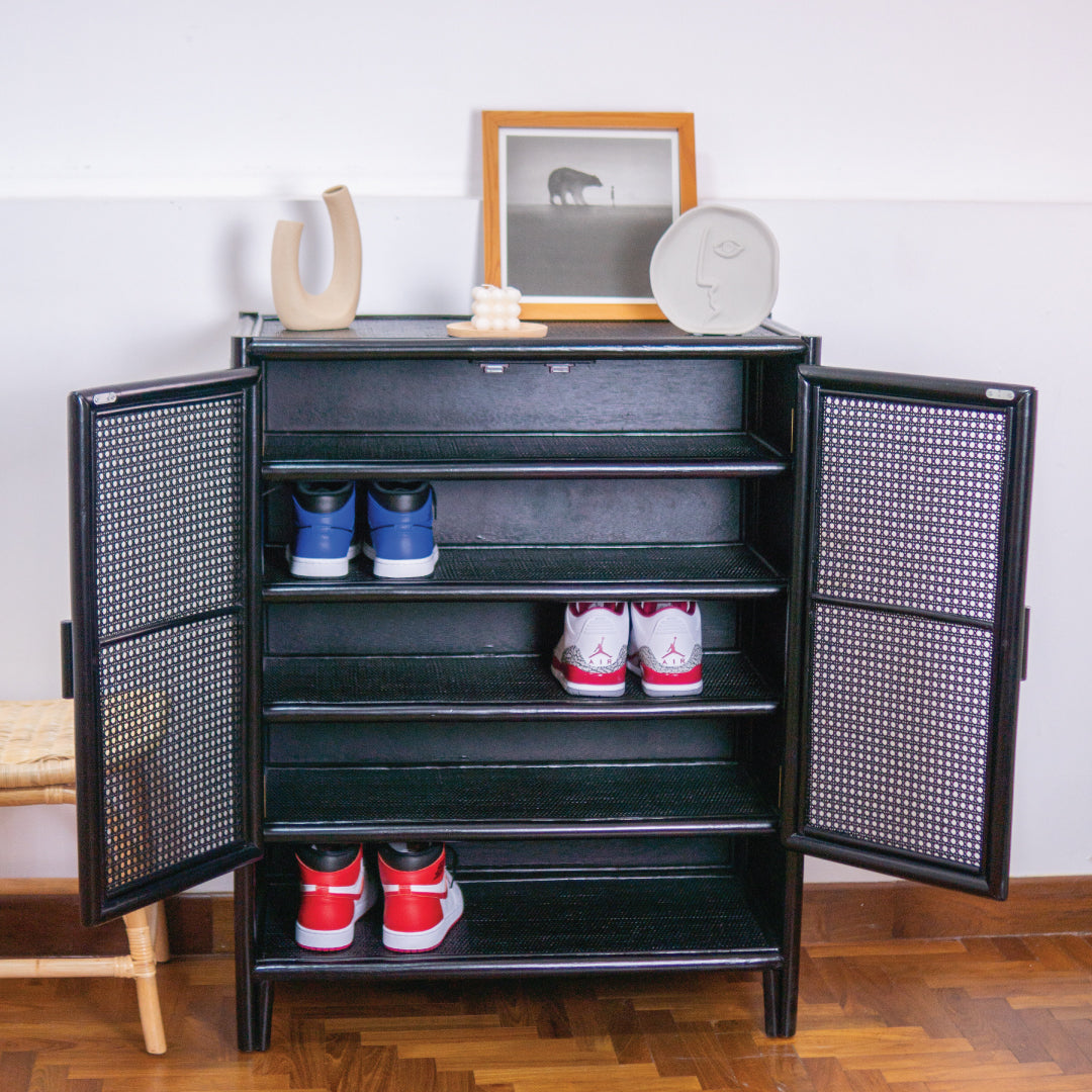 April's Two Door Shoes Cabinet (Black) | Buy Rattan Online | Kathy's Cove