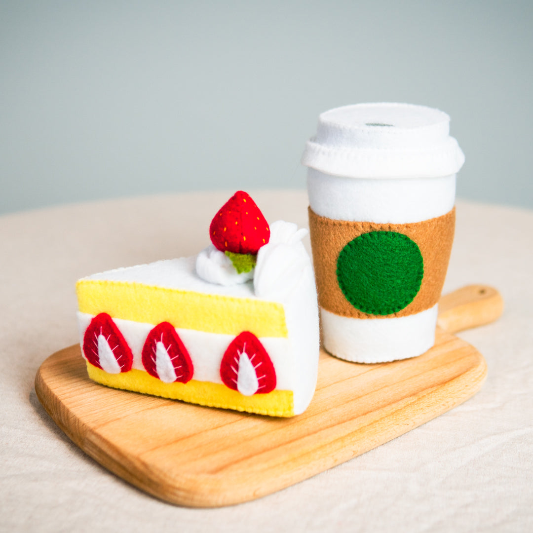 Load image into Gallery viewer, Coffee With Slice Of Cake Felt Toys Set | Shop Handwoven Felt Toys on Kathy&amp;#39;s Cove
