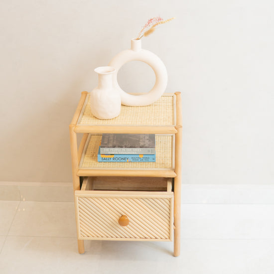 Kai's Fluted Bed Side Table with Drawer | Shop Rattan Furniture Online On Kathy's Cove