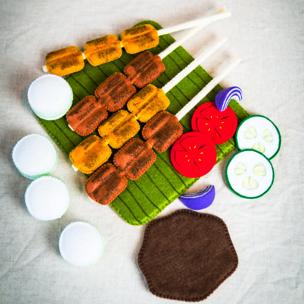 Satay with Ketupat and Banana Leaf Felt Toys Set | Shop Handwoven Felt Toys on Kathy's Cove